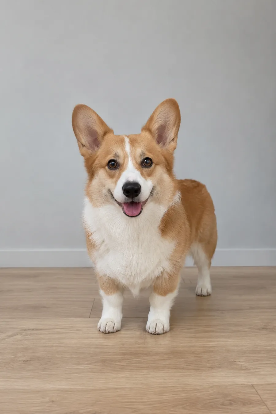 Corgi sitting in a hallway, example pet input photo